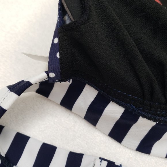 new L Women's Swimsuit Bikini Top Marilyn Monroe Navy & White Polka PinUp Retro - Picture 7 of 11